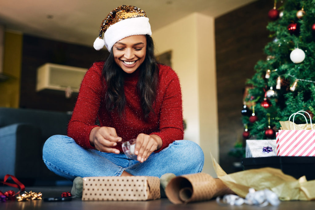 Woman wrapping gifts