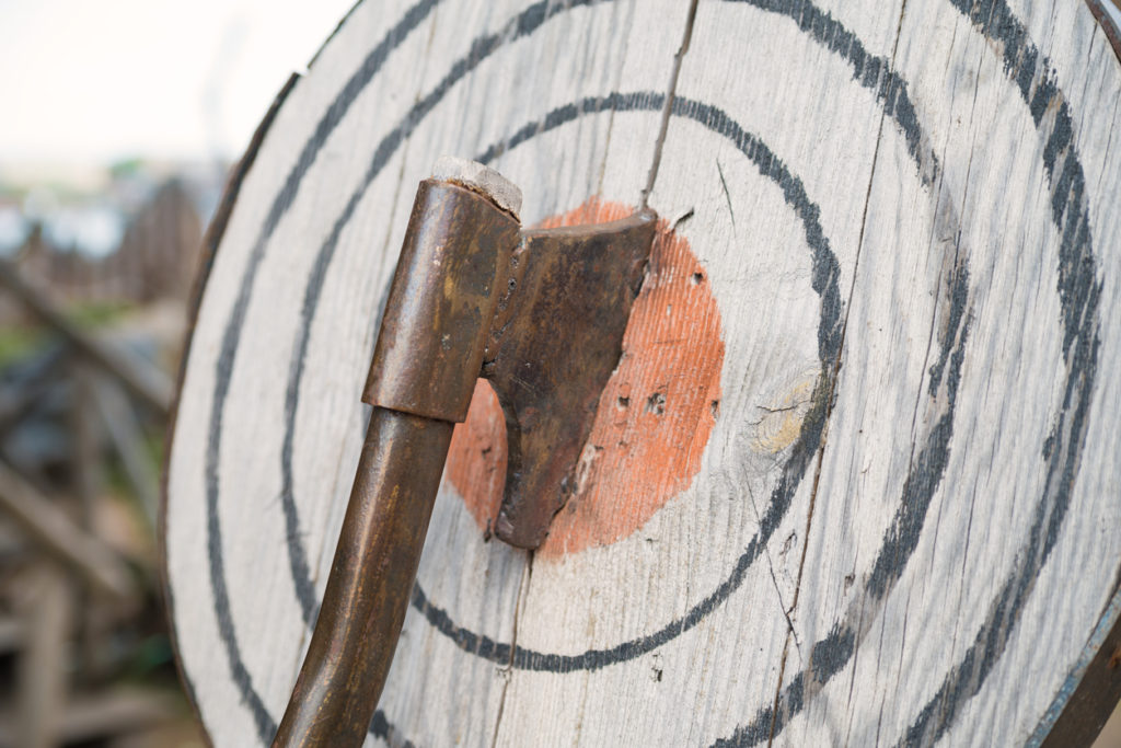 Axe in the target, entertainment throwing an ax