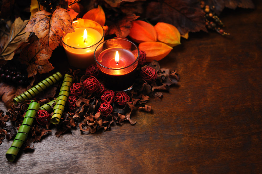 Autumn decorations with fall inspired scented candles